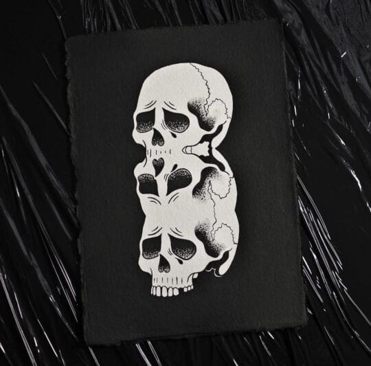 Trans rights fundraiser - 3 SKULLS - A5 Original by Cressida Raven